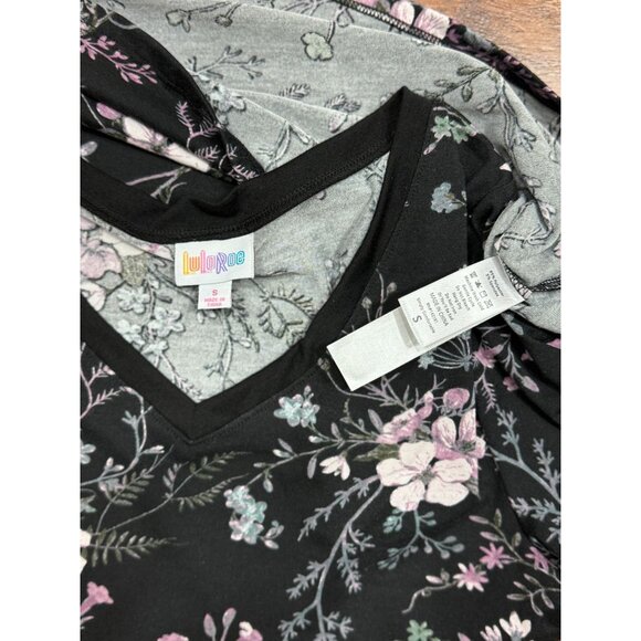NEW LuLaRoe Womens Knit Tunic Top S Short Sleeve Pink Black Floral Scoop Neck - Picture 6 of 6